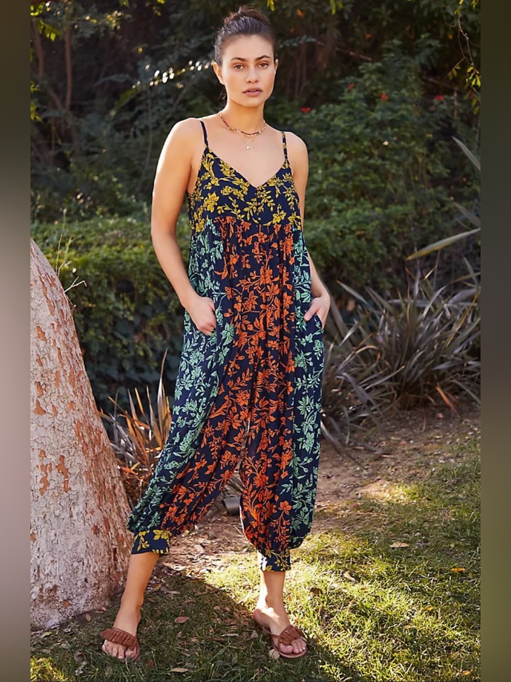 Anthropologie Lounge Around Floral Harem Jumpsuit Romper - Medium